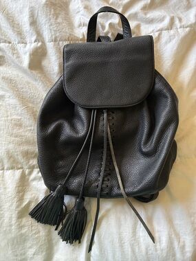 Rebecca Minkoff Black Leather Drawstring Backpack with Tassels